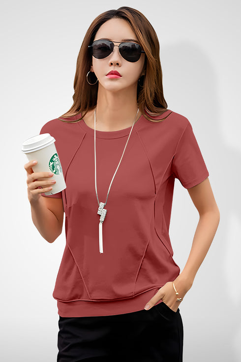Women Peach Round Neck Half Sleeves T-Shirt